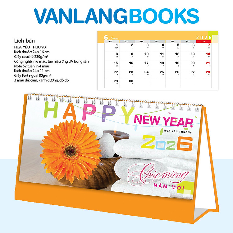 Lịch Bàn 2026 Vanlangbooks - Hoa Yêu Thương (VLLB11B) - Màu Cam