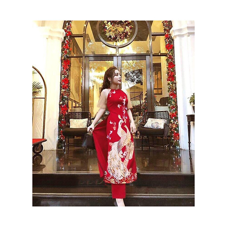 Áo Dài Cách Tân Họa Tiết Công Kèm Quần - KV2441