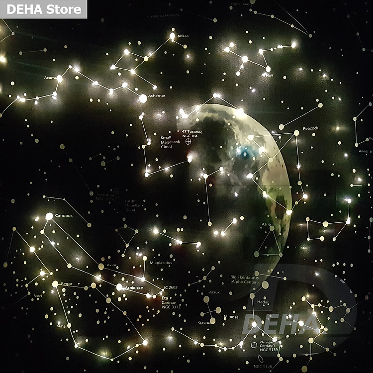 Combo bộ thảm tranh treo tường họa tiết dải ngân hà bằng vải mỏng và dây đèn led đom đóm trang trí (vải+ dây led+đinh)