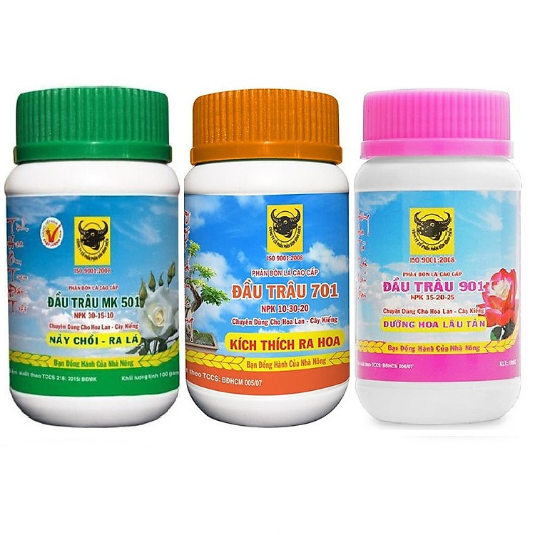 Bộ phân bón Bình Điền Mekong chăm sóc cây trồng từ nhỏ đến ra hoa (MK 501- MK 701- MK 901 3 hũ x 100g)