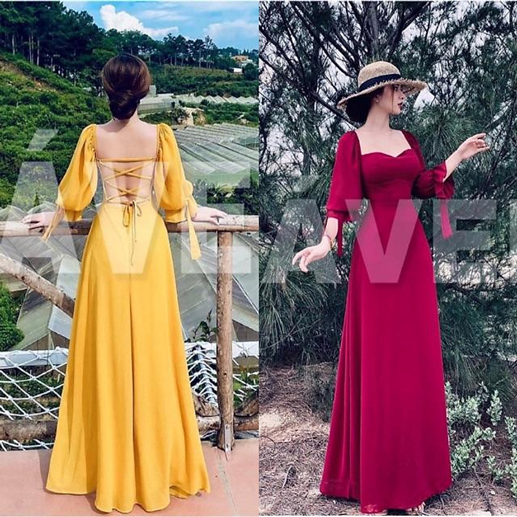 Đầm maxi hở lưng đan dây cao cấp du lịch đi biển có ảnh thật khách mặc