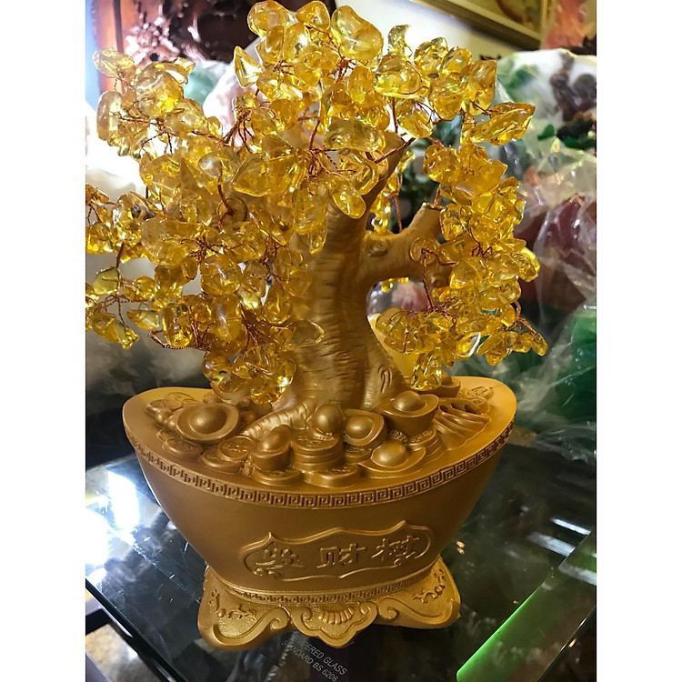 CÂY TÀI LỘC ĐÁ THẠCH ANH VÀNG trên THỎI VÀNG