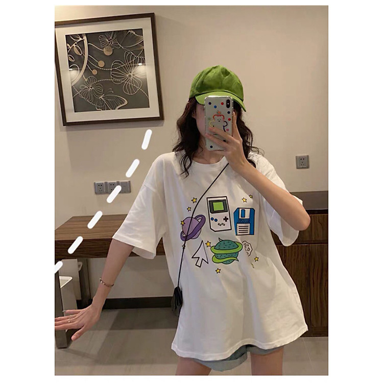 Áo thun nữ tay lỡ form rộng giấu quần Unisex Thẻ nhớ Freesize dưới 70kg