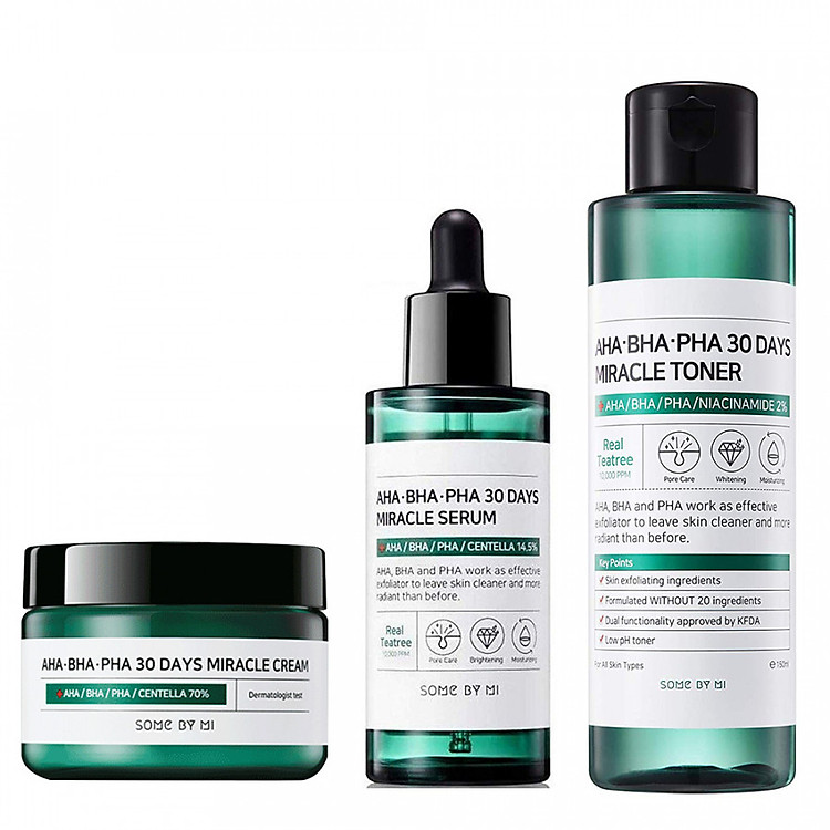 Combo 3 sản phẩm ngừa mụn Some By Mi AHA-BHA-PHA 30 Days Miracle (Toner, Serum, Cream)