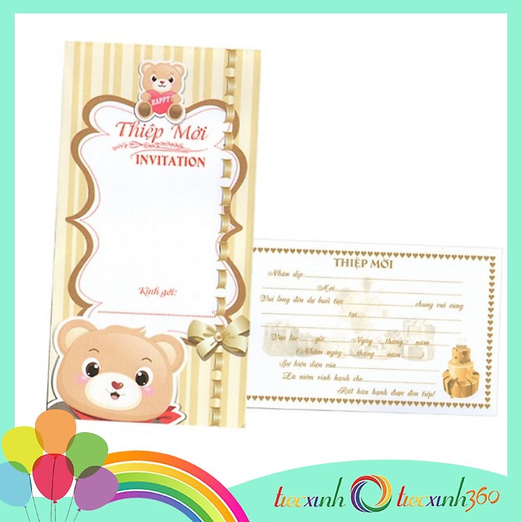 Bộ thiệp mời hình gấu happy (10 bộ)