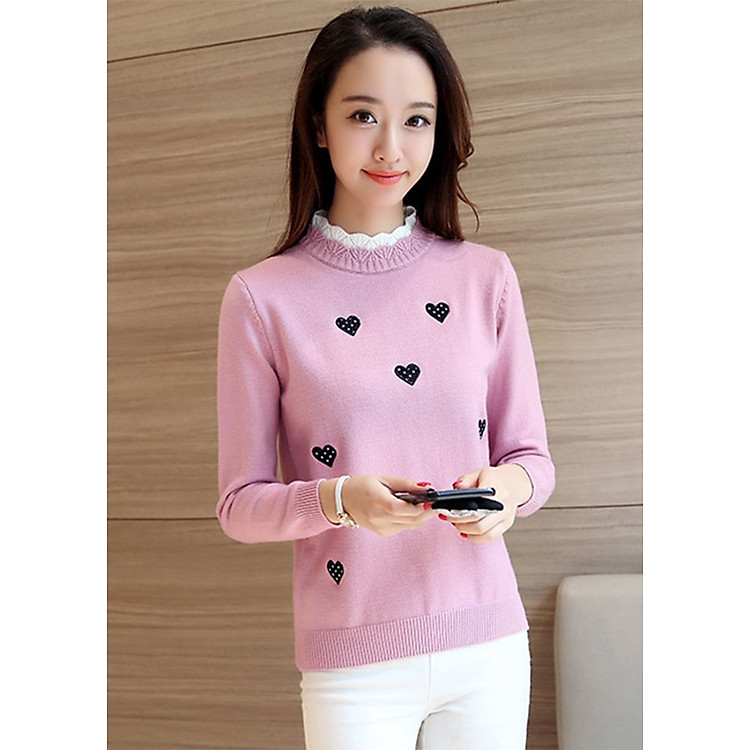 Áo len nữ hình tim trẻ trung al52