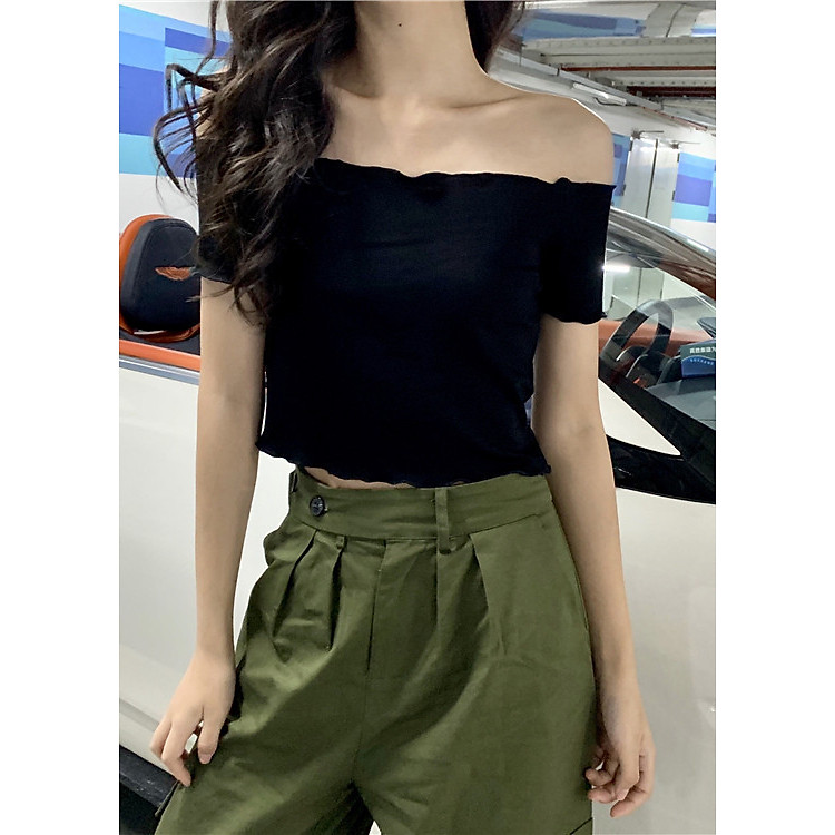 Áo Croptop Bẹt Vai Tay Ngắn Đen Blackinner AD15- Hàng Chính Hãng