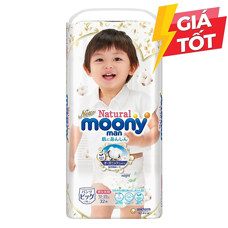 Bỉm - Tã quần Moony Natural size XL 32 miếng