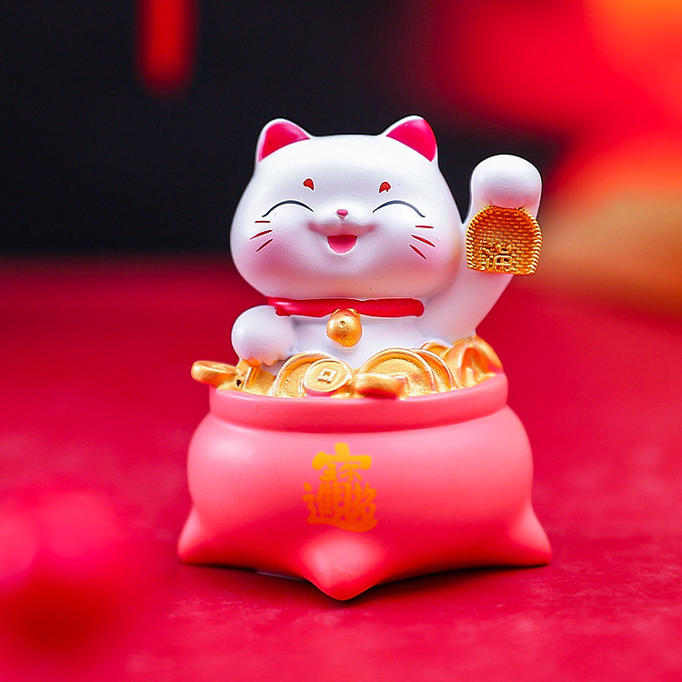 Mô Hình Mèo May Mắn Tài Lộc Kim Ngân Trang Trí Ô Tô_ Hàng Chính Hãng
