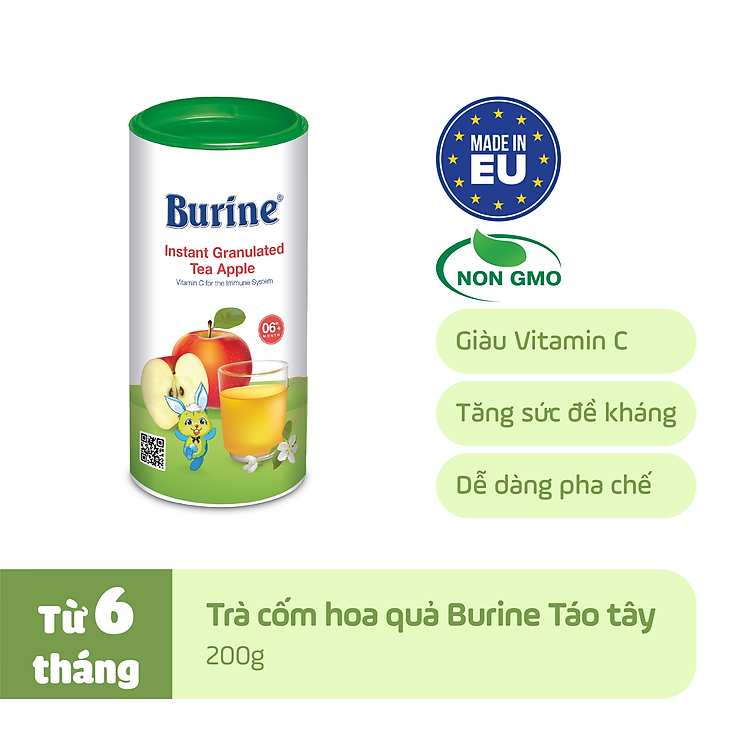 Trà cốm hoa quả Burine dinh dưỡng dành cho bé - Vị Táo Tây giúp hỗ trợ giảm viêm họng, táo bón (Không dành cho trẻ dưới 6 tháng tuổi)