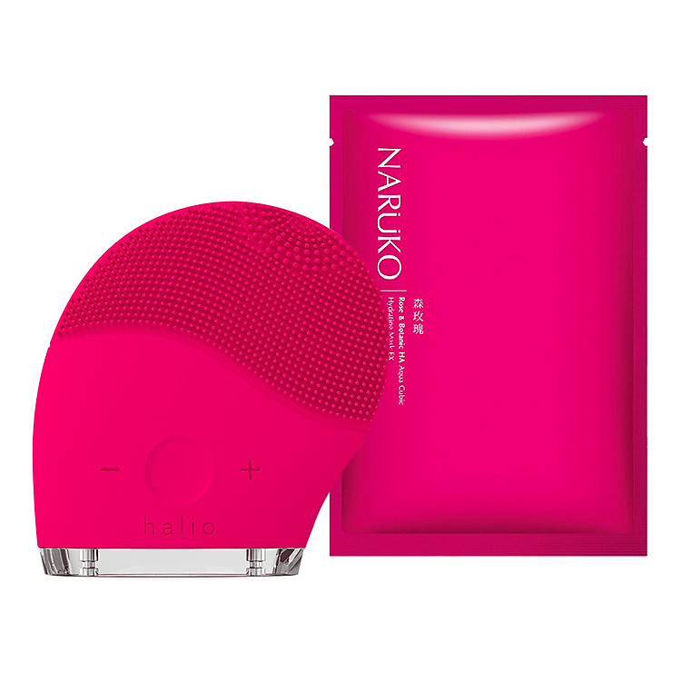 Combo Máy Rửa Mặt Và Mát Xa Da Mặt Halio - Hồng Đậm, Mặt Nạ Hoa Hồng Nhung Naruko Rose, Mặt Nạ Trà Tràm Narukotea Tree