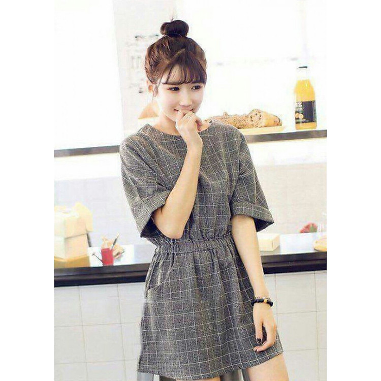 Đầm KẺ XÁM Bo Eo