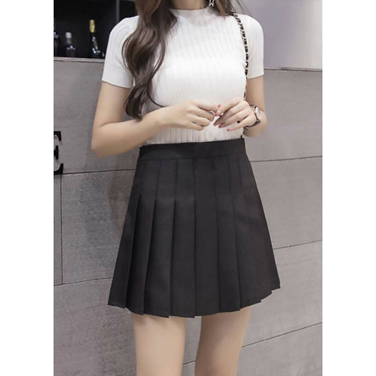 Chân váy xòe xếp ly Mã: VN677 - ĐEN