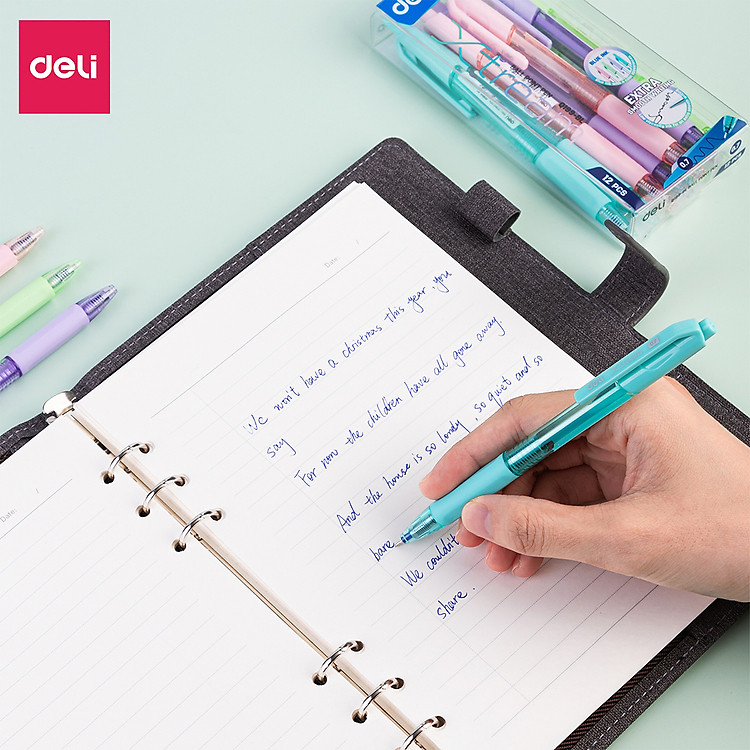 Bút bi bấm ngòi 0.7mm mực xanh Deli (1 chiếc) - Ảnh 7