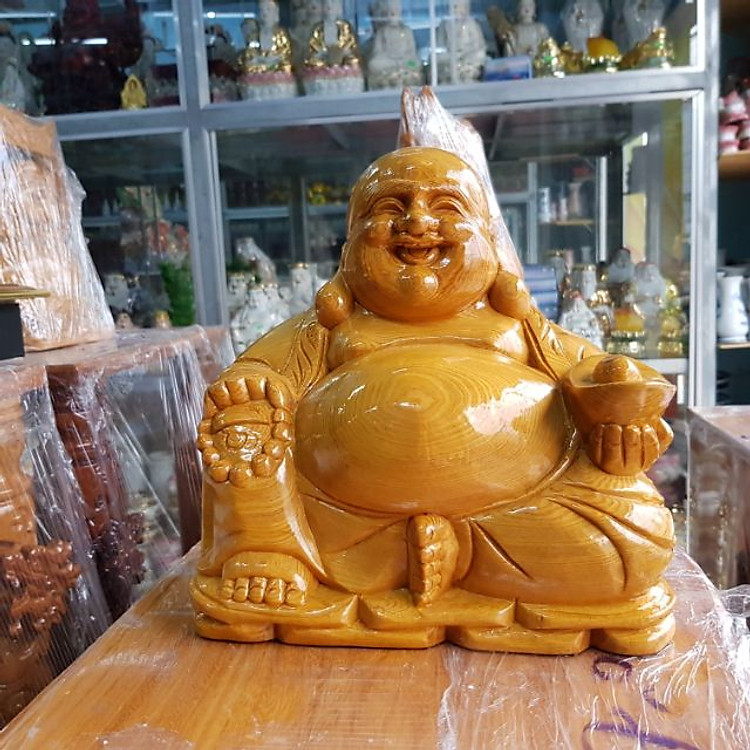 Tượng phật di lặc gỗ pumu cao 30 cm