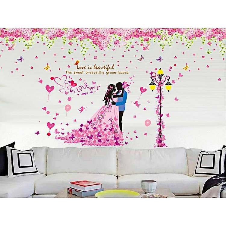 decal dán tường tán đào cô dâu chú dể