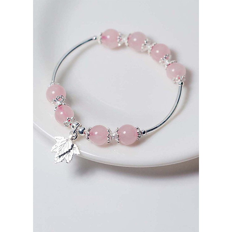 Vòng tay đá thạch anh hồng phối charm lá phong mệnh hỏa, thổ - Ngọc Quý Gemstones