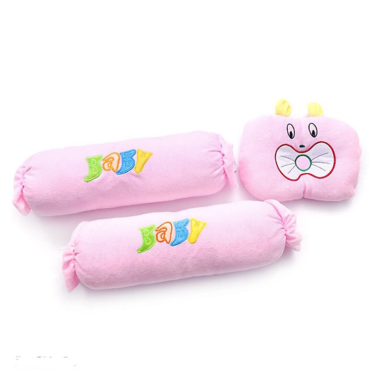 Bộ gối mèo baby xù cho bé màu hồng