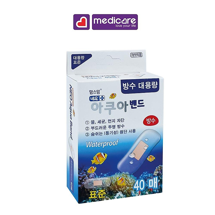 Băng Cá Nhân MomsDerm Neo Waterproof Aqua Bandage Chống Thấm Nước 40 cái