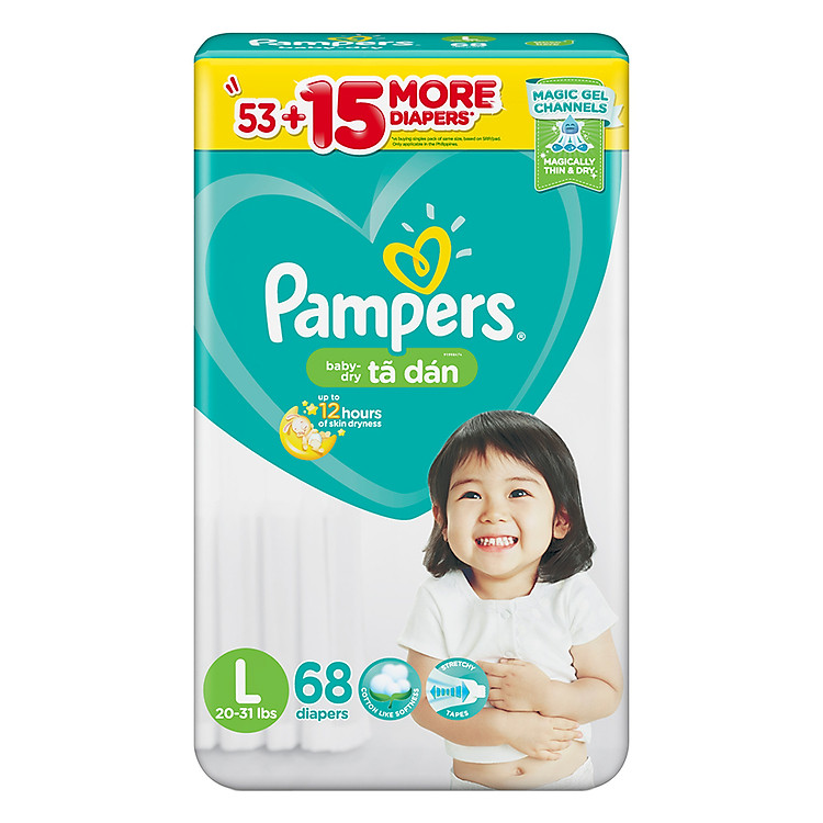 Tã Dán Pampers Philippines Gói Cực Đại L68 (68 Miếng)