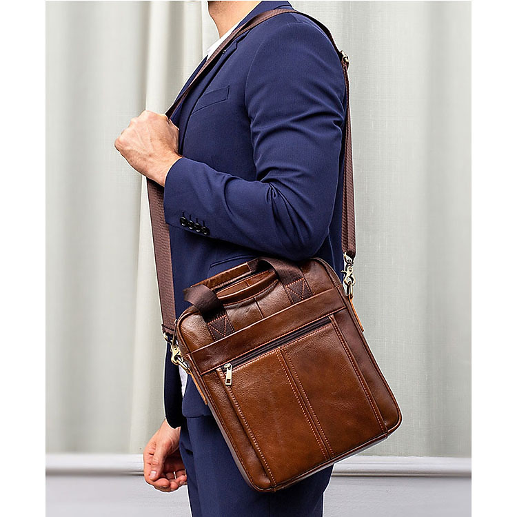 Túi xách đeo chéo nam vừa tài liệu A4 BHM8577 chuẩn da bò thật, vừa laptop 13.3"