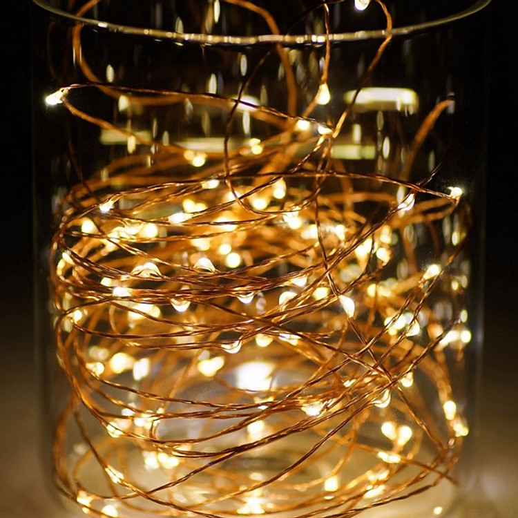 Đèn LED dây kẽm trang trí màu vàng dùng pin