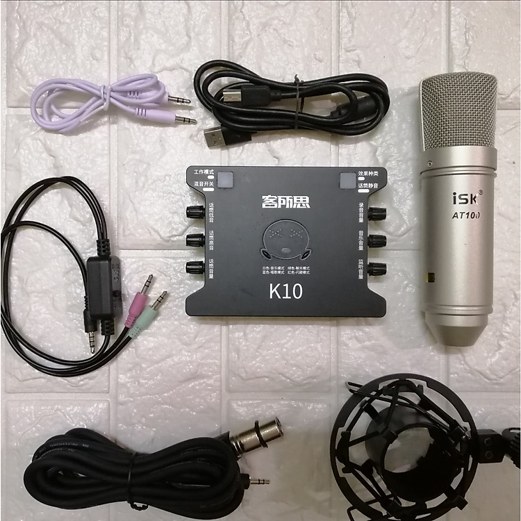 Combo Bộ Míc Thu Âm Livestream Hát Karaoke Online Micro AT100 + CARD K10+ dây live MA2 Hàng nhập khẩu