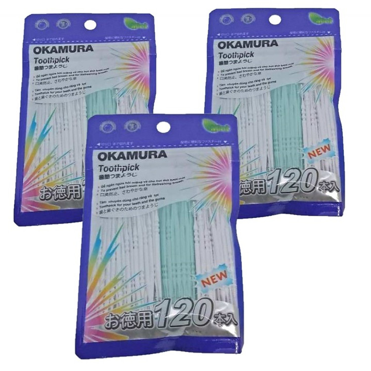 Combo 3 Gói tăm nhựa nha khoa cao cấp Okamura gói 120 chiếc