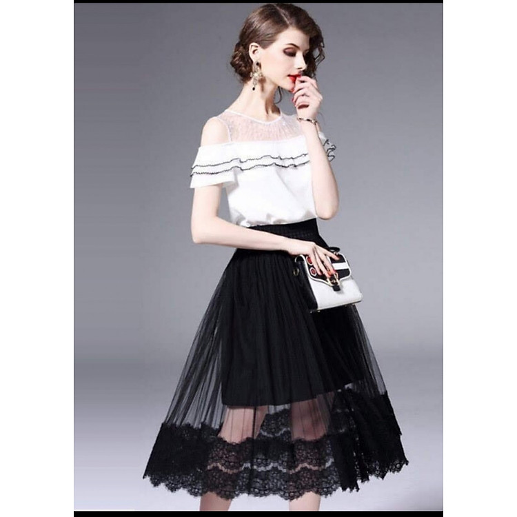 Chân váy dài phối ren đẹp