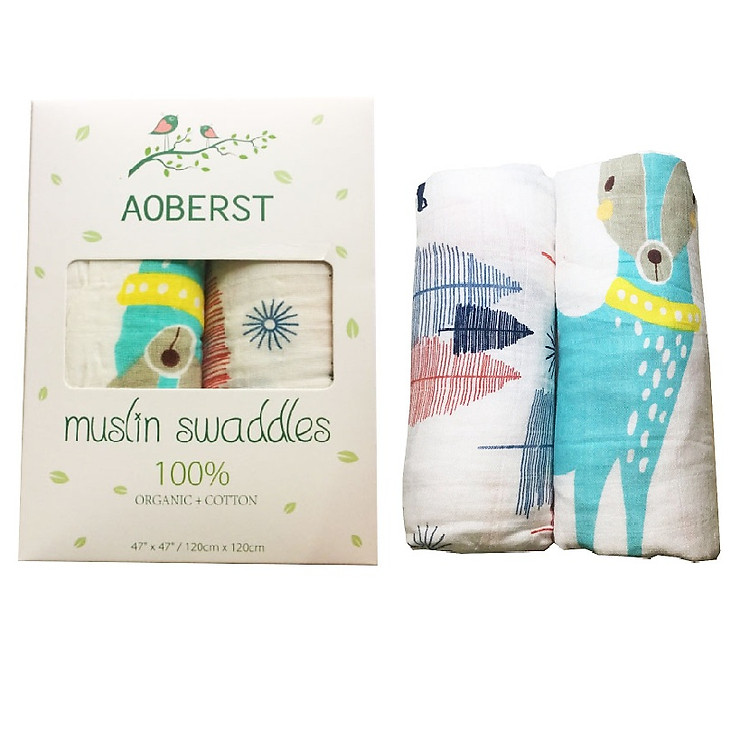 Hộp 2 khăn cuốn muslin swaddles thương hiệu AOBERST