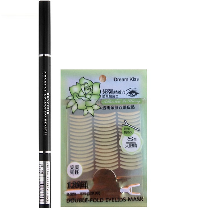 Bộ sản phẩm bút chì kẻ lông mày 2 đầu ngang Beauskin Hàn quốc đen và 1 tập kích mí