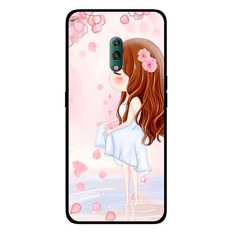 Ốp Lưng in cho Oppo K3 Mẫu Cô Gái Váy Trắng Nền Hoa Đào - Hàng Chính Hãng