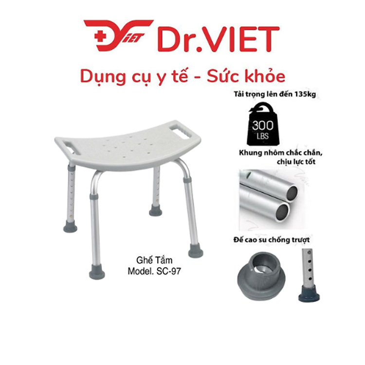Ghế Tắm Người Già Lucass SC‑97 Khung Nhôm Nhẹ – Chống Trượt, An Toàn