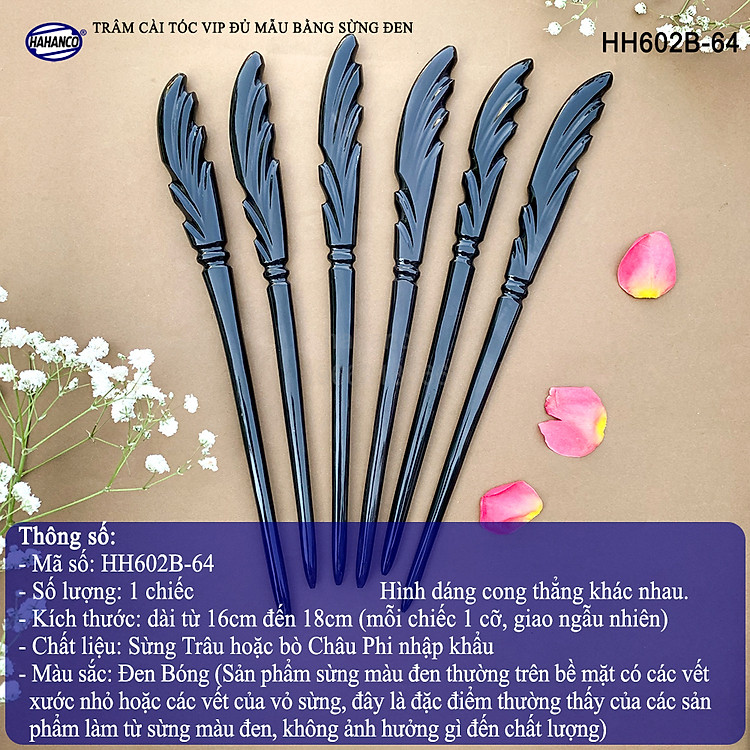 Trâm cài tóc bằng sừng hàng VIP màu đen (HH602B) đục khắc hình dễ thương/đủ loại kiểu dáng