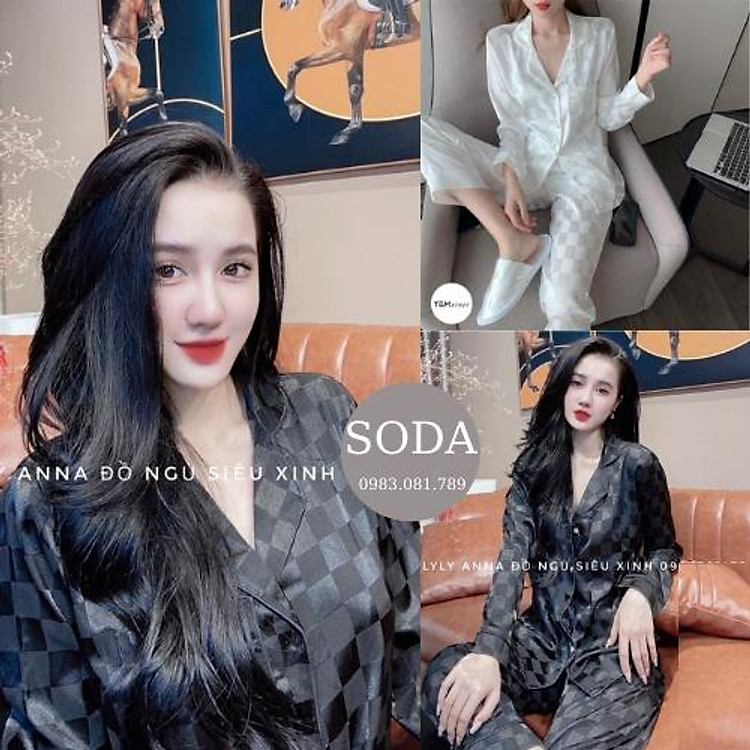 Bộ Đồ Ngủ Pijama Lụa Gấm Cao Cấp Áo Dài- Quần Dài