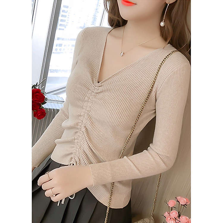 Áo len nữ rút dây phong cách Hàn Quốc Đũi Việt ALN35