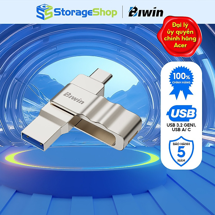 USB 2 đầu Biwin UD150 Type-A và Type-C Hàng chính hãng BH 5N 1 ĐỔI 1