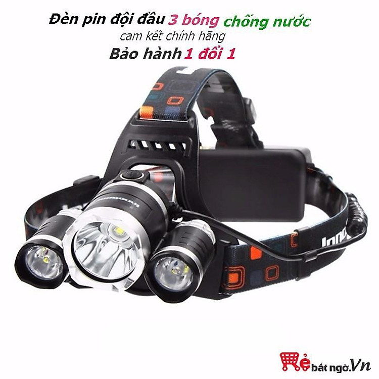 Đèn pin đội đầu, trán sạc 3 bóng Led T6 cree siêu sáng chống nước đen