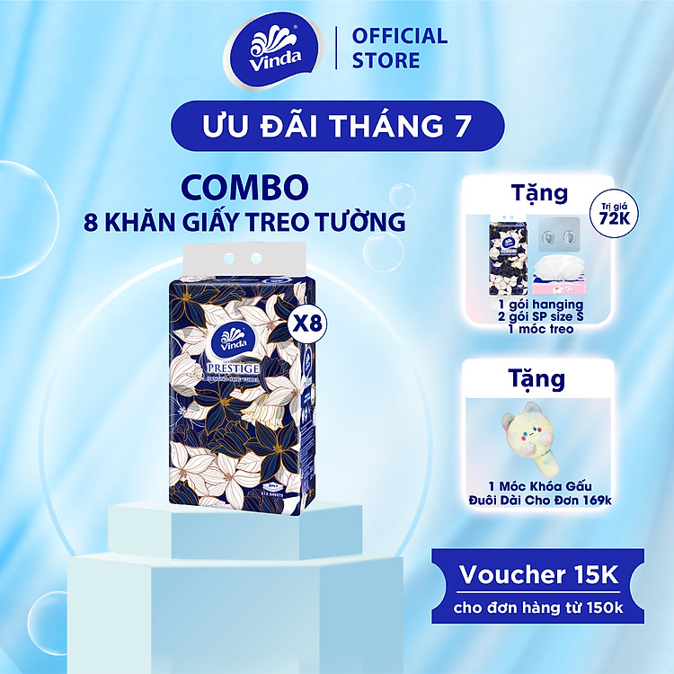 [MUA 8 GÓI KHĂN TREO TƯỜNG TẶNG 1 GÓI TREO TƯỜNG + 2 GÓI KHĂN RÚT SIZE S ] Khăn giấy treo tường cao cấp Vinda Prestige 4