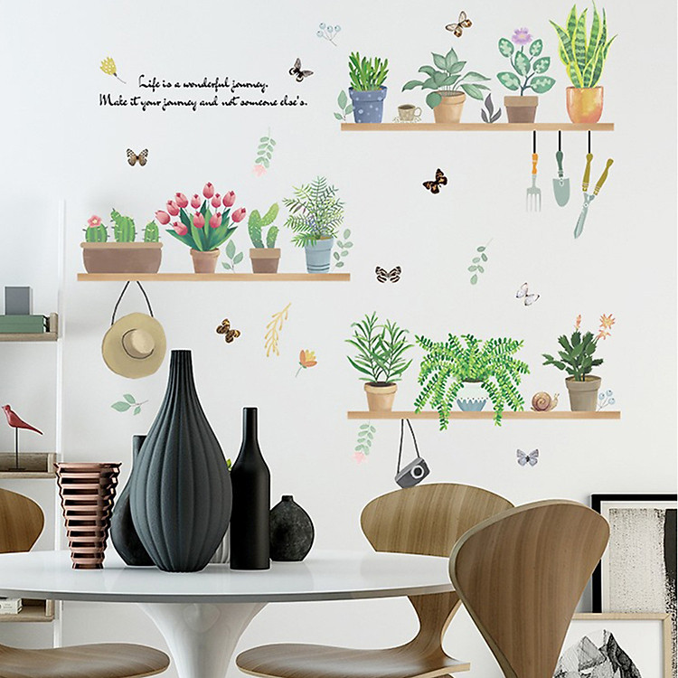 Decal giấy dán tường kệ xương rồng XL7249