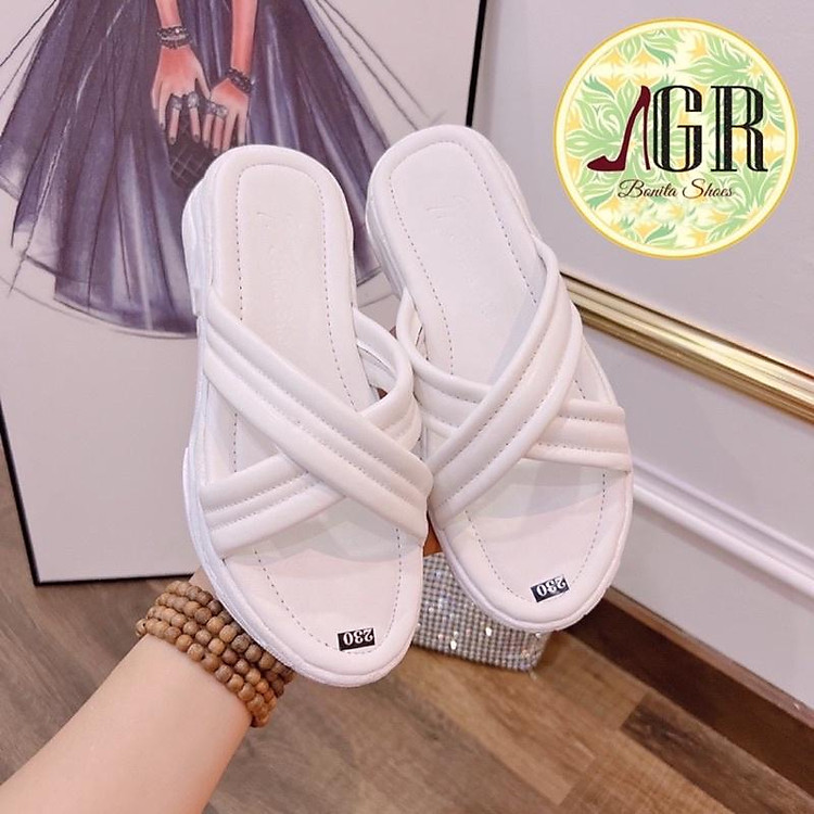 Dép 3 sọc viền nổi quai X đế Pu 3 cm