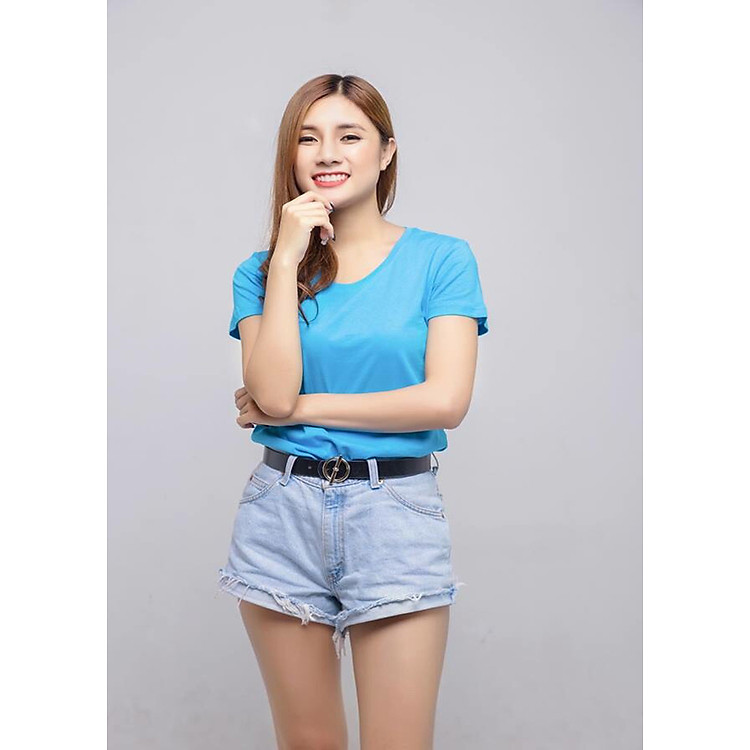 Áo Thun Trơn Nữ Màu Xanh Biển
