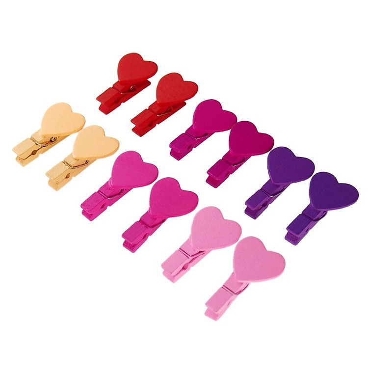 Bộ 12 kẹp gỗ trái tim