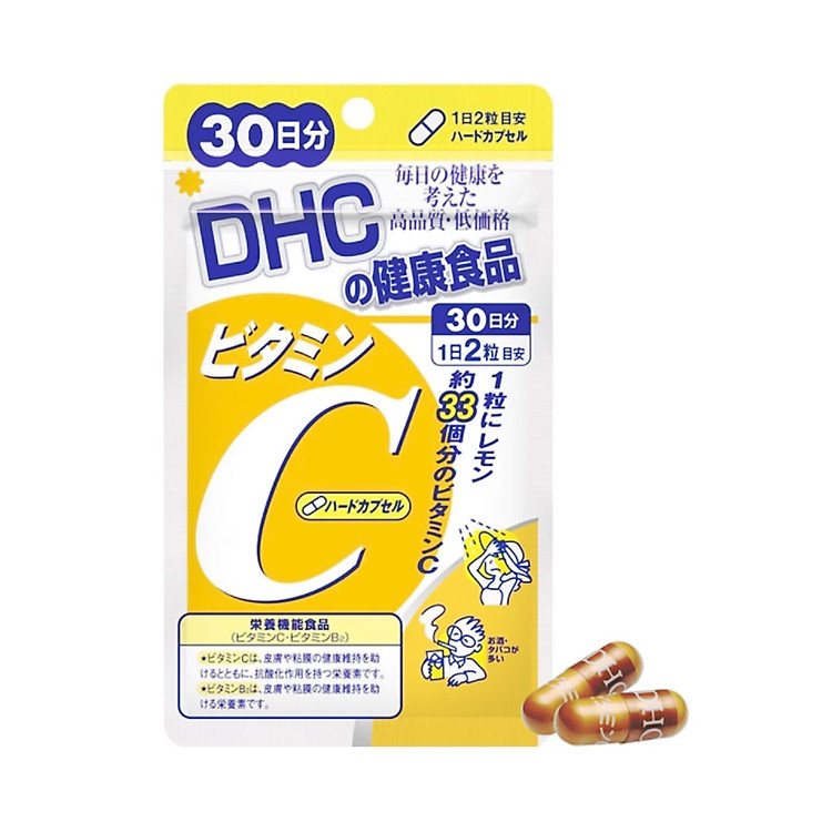 Viên uống vitamin C DHC Vitamin C Hard Capsule hỗ trợ tăng cường đề kháng, tăng tạo collagen, giảm thâm nám, giảm mụn và làm đẹp da