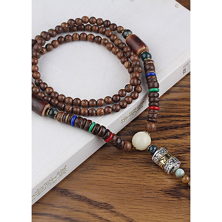 Vòng đeo cổ chuỗi hạt dây chuyền handmade gỗ thủ công phong cách cổ trang - DD151