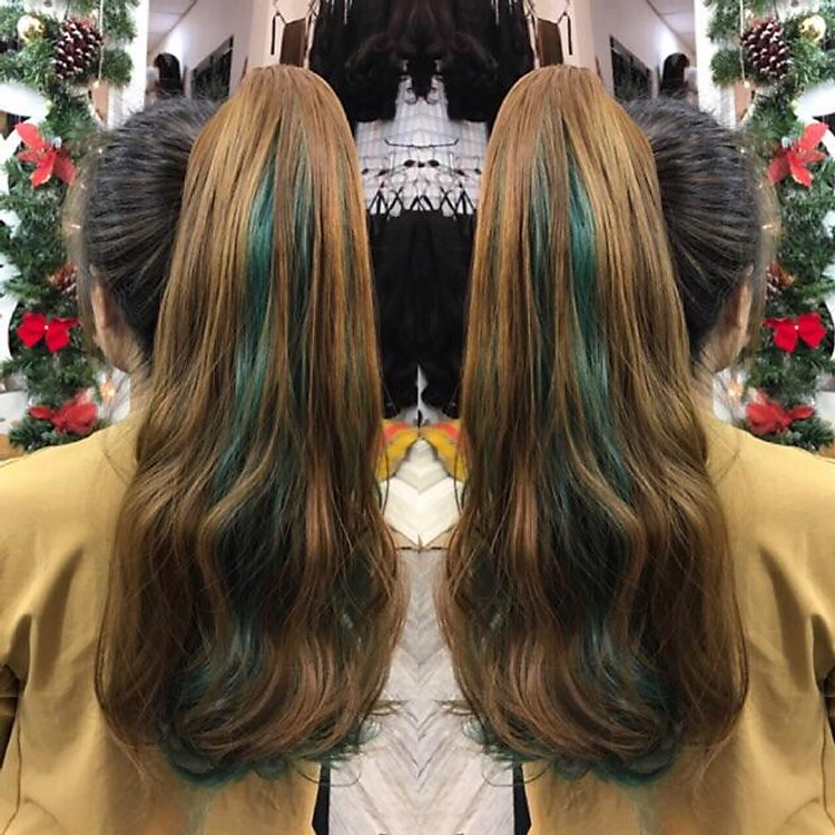 Tóc giả tơ nhật cao cấp Ngoặm line xanh rêu-hình thật