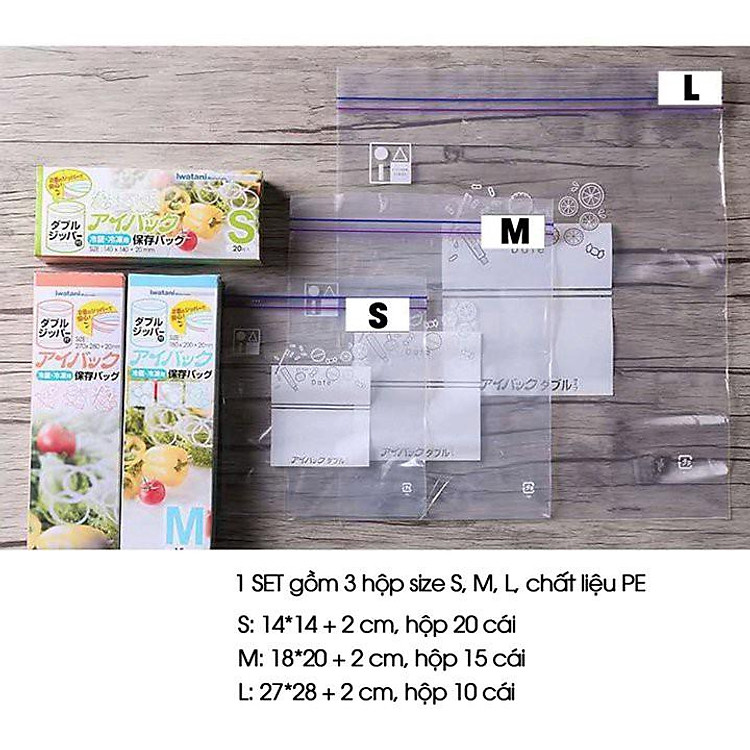 COMBO 3 HỘP túi Zip đựng thực phẩm Nhật Bản, không gây mùi, ngăn chặn không khí và vi khuẩn, an toàn vệ sinh thực phẩm.