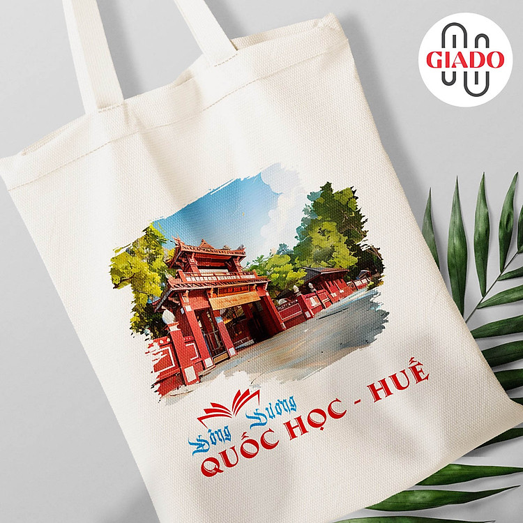 Túi canvas GIADO, túi vải bố, túi tote mẫu Huế trường Quốc Học