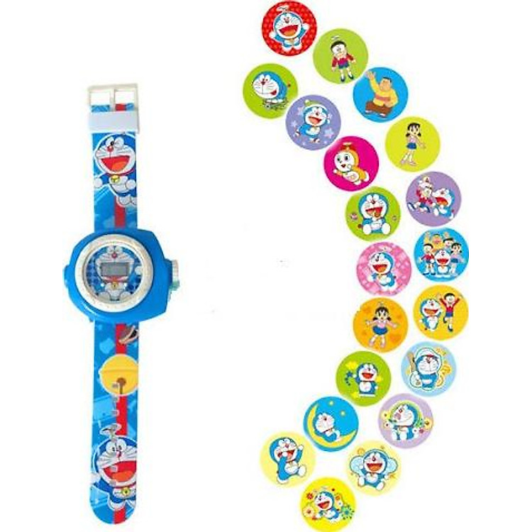 Đồng hồ chiếu 20 hình mèo doremon cho bé