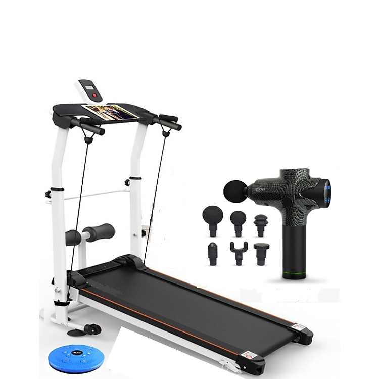 Combo máy chạy bộ cơ không dùng điện + giá đỡ tập cơ bụng + bàn xoay eo + dây cáp co giãn + máy mát xa massage đa năng 7 cấp độ